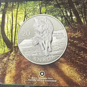 2013 Royal Canadian Mint $20 Fine Silver Wolf Coin with COA
