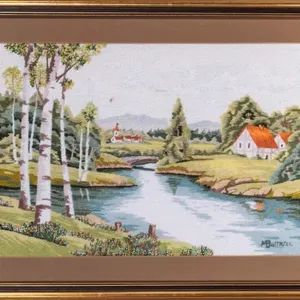 M. BOTTRILL EMBROIDERED NEEDLEPOINT LANDSCAPE