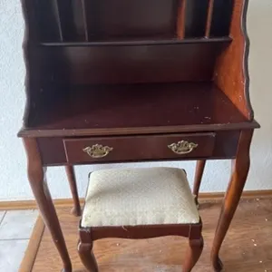Victorian Oak Secretary Desk w/ Drawer & Stool