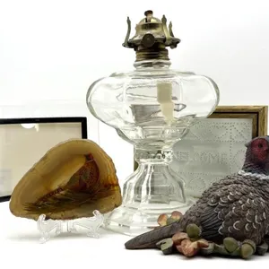 Glass Oil Lamp, Hand Painted Pheasant on Agate