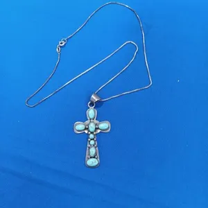 Silver Cross With Turquoise Necklace