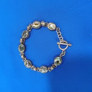 Sterling Silver Link Bracelet With Iridescent