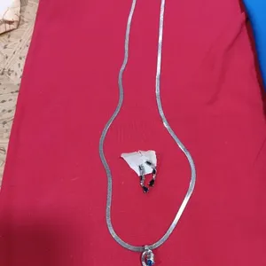 Herringbone Siver Necklace With Blue Stones &