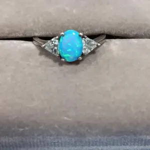 Avon Silver 925 Opal & Diamond Ring. Size 6.5.