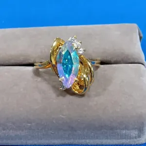 Large Marquise-cut Crystal Gold Plated Ring.