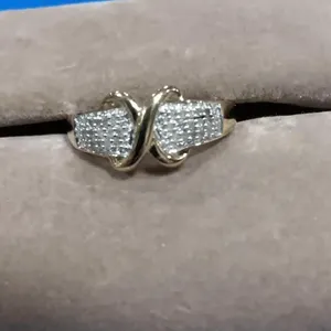 Gold Tone Ring With Encrusted Stones & X For