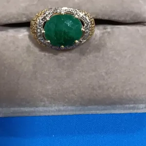 Two Toned Ring With Oval Cut Green Stone