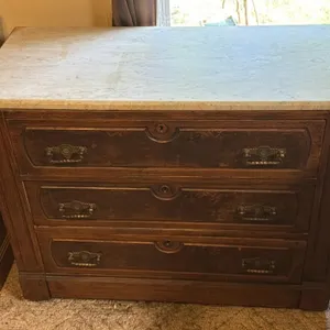 Burl Walnut 3 Drawer Dresser Base Marble Top