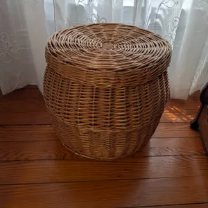 Vintage Wicker Storage Basket with Lid