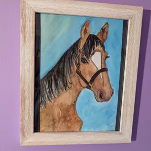 Framed Watercolor Painting of a Horse