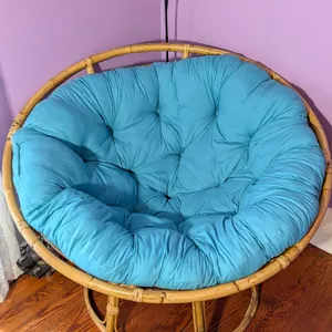 Rattan Papasan Chair with Teal Blue Cushion