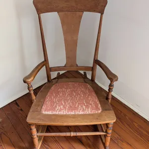 Vintage Lester Pitman Wood Rocking Chair with Upholstered Seat