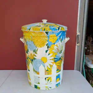 Vintage Floral Metal Trash Can
