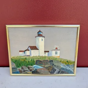 Framed Lighthouse Painting on Board