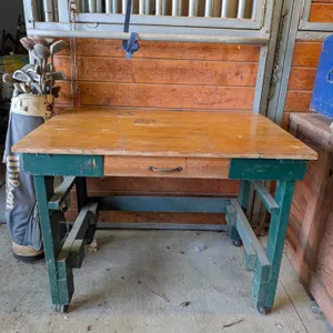 Vintage Wooden Work Table with Drawer