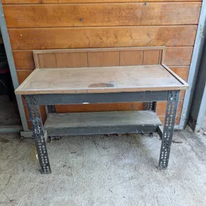 Vintage Wood & Metal Mini Workshop Table