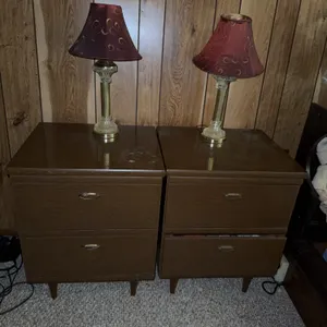 Pair of Mid-Century Nightstands with Lamps