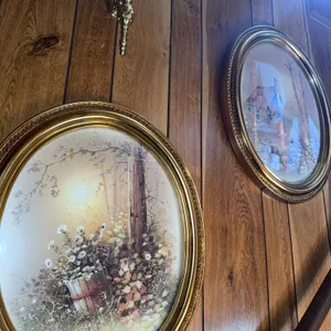 Pair of Oval Framed Cottage & Floral Wall Prints
