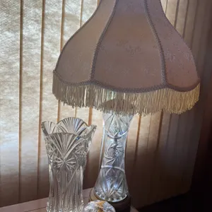 Cut Glass Vase, Crystal Trinket Box & Table Lamp