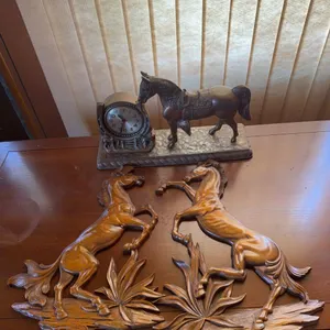 Horse Wall Clock & Carved Horse Wall Plaque