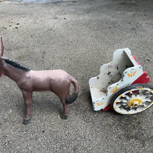 Mid-century – cast concrete donkey with wagon – outdoor