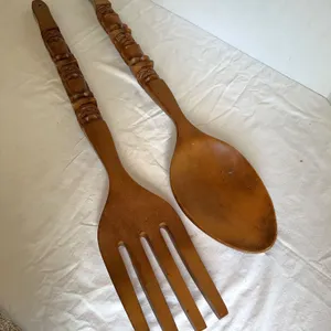 Wall art - oversized wood fork + spoon
