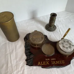 Steampunk desk caddy with vintage meters and more