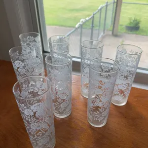 Vintage Libbey tall skinny water glasses - Winter White oses