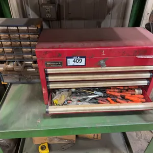 Lot of (1) Homak Toolbox and Contents and (1) Parts Bin w/ Contents