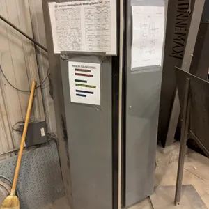 32” X 18” X 72” Husky 2-Door Shop Cabinet w/ Monitor, Keyboard, Mouse Etc.