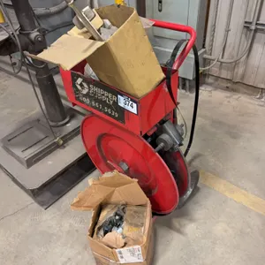 Steel Banding Cart w/ (3) Crimpers, (2) Tensioners, (1) Box of Clips, etc.