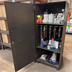 24” X 26” X 61 Steel Cabinet of Asst. CNC Tooling, Nozzle Shield, Bits, etc.