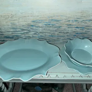 Framed Seascape Wall Art with Ceramic Serving Platters and Bowl