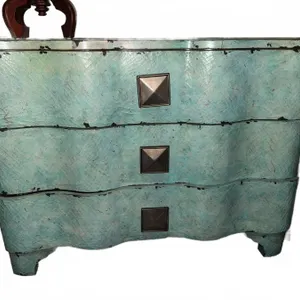 Blue Distressed Three-Drawer Wave Front Chest