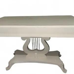 Cream Painted Wood Lyre Base Table