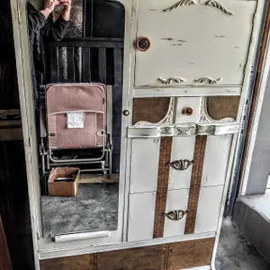 Wood Wardrobe with Mirror, Carved Accents and Cedar Interior