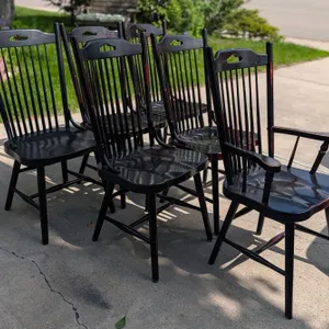 6 Black Wood Windsor-Style Dining Chairs