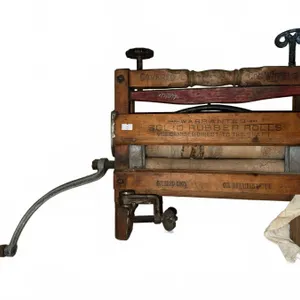 Antique Manual Clothes Wringer with Wood Frame and Rubber Rolls