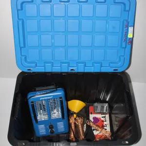 LARGE BLUE TOTE WITH MASTERCRAFT HEATER,***POLICE SEIZURE***