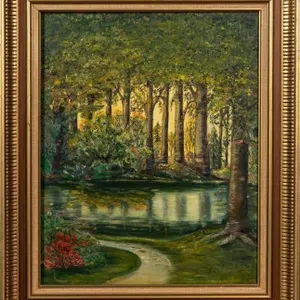 L. NELSON "QUIET SPOT" ACRYLIC ON HARDBOARD