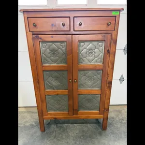 Pine Pie Safe Cabinet with Floral Tin Panels