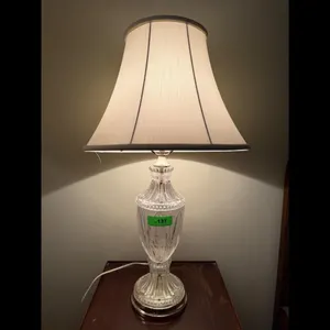 ClearBeige Table Lamp w Crystal Base Fabric Shade
