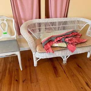 White Wicker Loveseat  French Chair