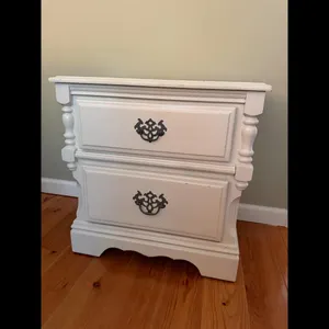 White Nightstand - 2 Drawer Carved Details