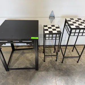 Accent Table Set Black Checkered Tile Tops