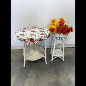 White Wicker Side Table  Plant Stand