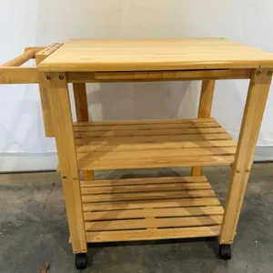 Natural Wood Kitchen Cart with Butcher Block Top