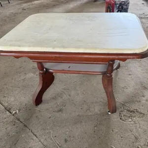 Vintage Stone Top Side Table on Wheels