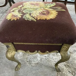 Vintage Victorian Style Footstool w/ Needlepoint