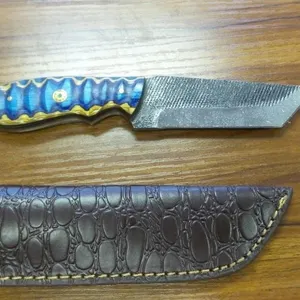 New Fixed Blade Knife w/ Sheath & Blue Handle